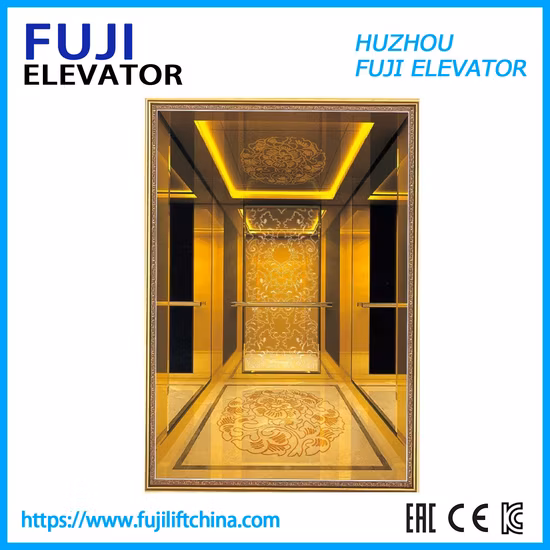 Golden Titanium Mirror Etching Hairling Stainless Steel Passenger Elevator Home Elevator Panoramic Elevator Bed Elevator Gearless Machine